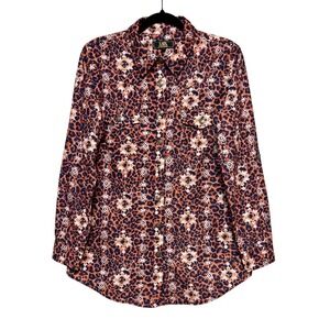 Lucky & Blessed Aztec‎ Leopard Button Down Shirt Women M Y2K Coastal Cowgirl